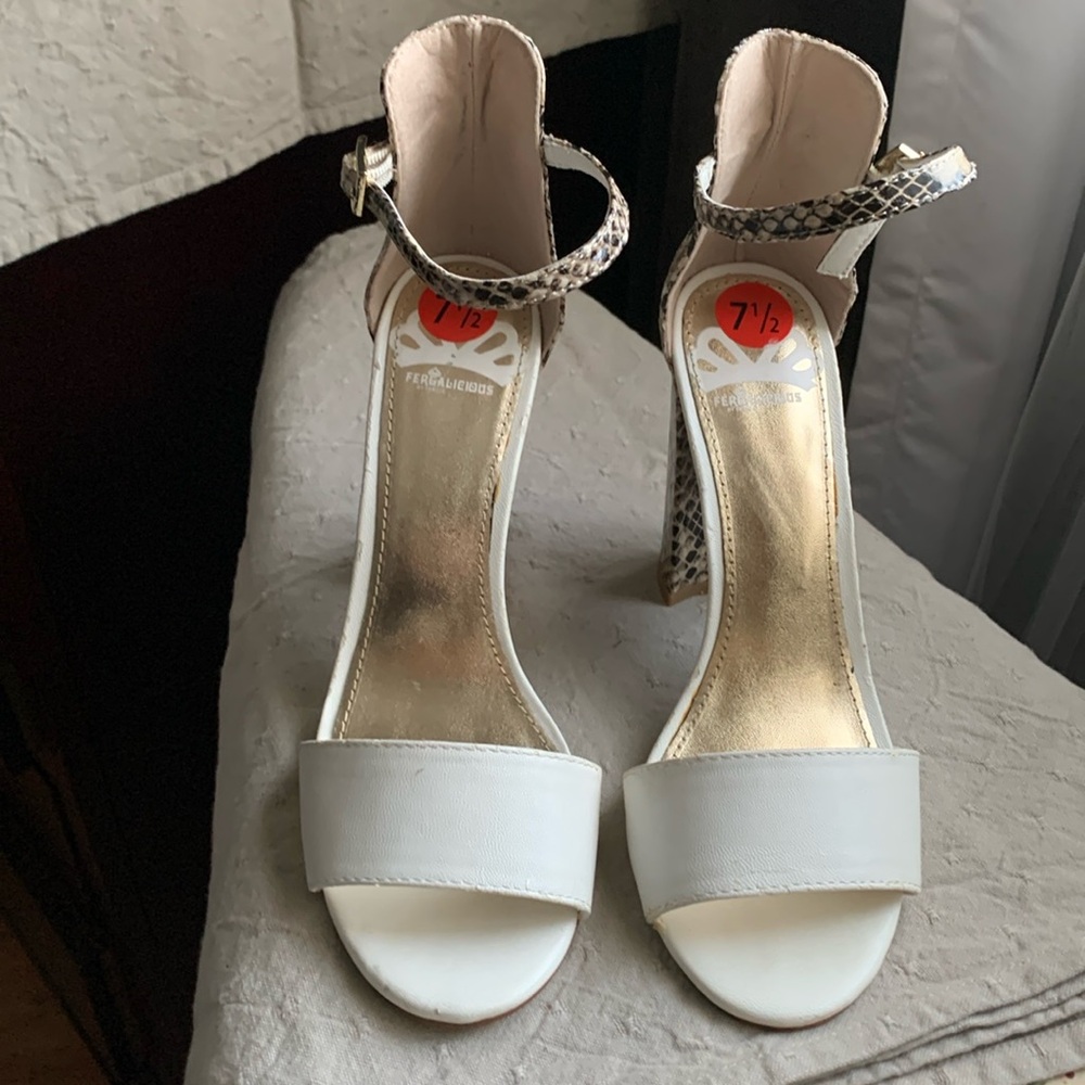 FERGALICIOUS Hedwig Snakeskin Block Heel Sandals
